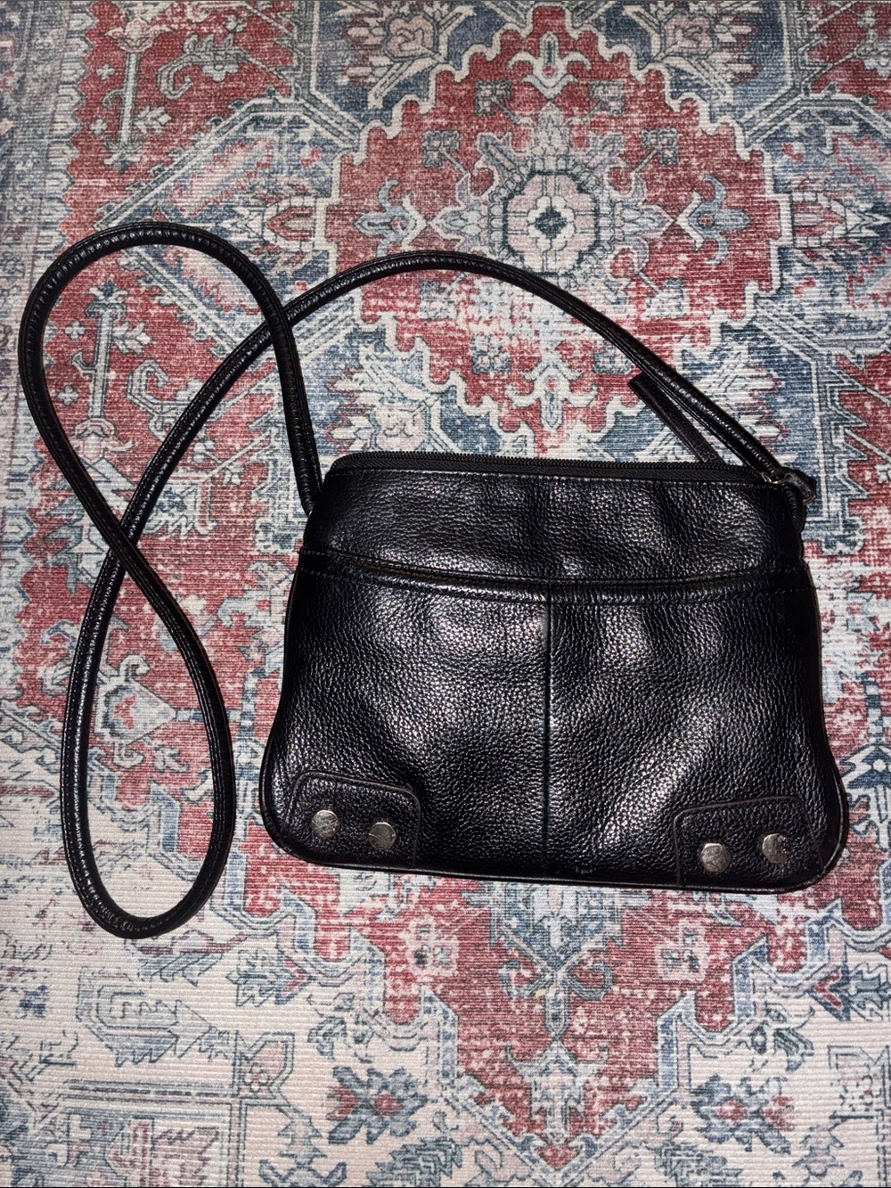 Tignanello Black Leather Crossbody Purse Bag